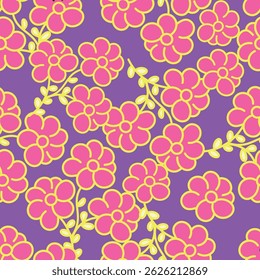 Seamless floral pattern, gentle ditsy print of small plants with a rustic motif. Cute botanical design, romantic background: tiny hand drawn flowers, leaves, bouquets on a green field. Vector.
