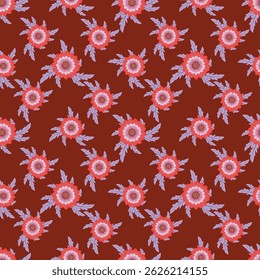 Padrão floral sem emenda, impressão sutil de pequenas plantas com um motivo rústico. Design botânico bonito, fundo romântico: flores desenhadas à mão pequenas, folhas, buquês em um campo verde. Vetor.
