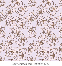 Seamless floral pattern, gentle ditsy print of small plants with a rustic motif. Cute botanical design, romantic background: tiny hand drawn flowers, leaves, bouquets on a green field. Vector.

