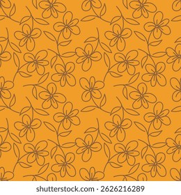 Seamless floral pattern, gentle ditsy print of small plants with a rustic motif. Cute botanical design, romantic background: tiny hand drawn flowers, leaves, bouquets on a green field. Vector.
