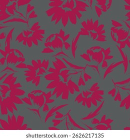 Seamless floral pattern, gentle ditsy print of small plants with a rustic motif. Cute botanical design, romantic background: tiny hand drawn flowers, leaves, bouquets on a green field. Vector.
