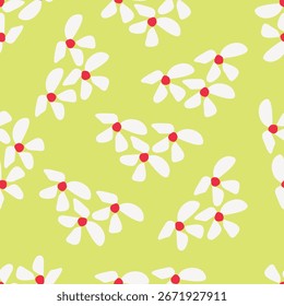 Patrón floral sin fisuras, suave estampado sucio con prado floreciente. Diseño de fondo botánico romántico con flores Pequeñas, hojas, en una superficie ligera. Ilustración vectorial