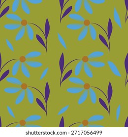 Patrón floral sin fisuras, suave estampado sucio con prado floreciente. Diseño de fondo botánico romántico con flores Pequeñas, hojas, en una superficie ligera. Ilustración vectorial.