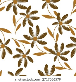 Patrón floral sin fisuras, suave estampado sucio con prado floreciente. Diseño de fondo botánico romántico con flores Pequeñas, hojas, en una superficie ligera. Ilustración vectorial.