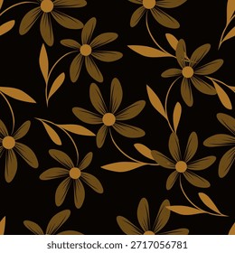 Patrón floral sin fisuras, suave estampado sucio con prado floreciente. Diseño de fondo botánico romántico con flores Pequeñas, hojas, en una superficie ligera. Ilustración vectorial.