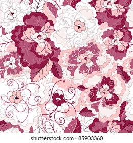 Seamless floral pattern with gentle pink and purple flowers (vector)