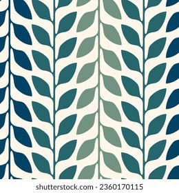 Seamless floral pattern. Geometric blue and green branches on a white background. Abstract leaves texture. Decorative vector illustration for fabric, textile, wallpaper, wrapping, and print.