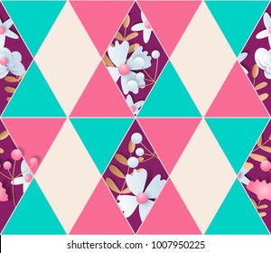Seamless floral pattern with geometric elements. Vector design element