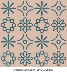 Patrón floral sin foco. Patrón geométrico con la imagen de figuras florales en un fondo beige. Ilustración del vector