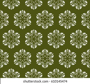 seamless floral pattern with geometric floral ornament. for interior design, greeting cards, fabric print. Ethnic background . green olive and white color