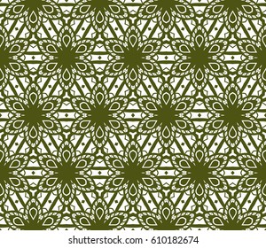 seamless floral pattern with geometric floral ornament. for interior design, greeting cards, fabric print. Ethnic background . green olive and white color