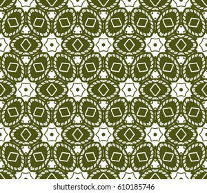 seamless floral pattern with geometric floral ornament. for interior design, greeting cards, fabric print. Ethnic background . green olive and white color