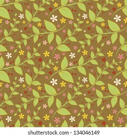 Seamless floral pattern with geometric stylized leaves and flowers. Can be used to fabric design, wallpaper, decorative paper, web design, etc. Swatches of seamless patterns included in the file.