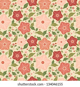 Seamless floral pattern with geometric stylized flowers. Can be used to fabric design, wallpaper, decorative paper, web design, etc. Swatches of seamless patterns included in the file.