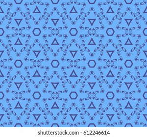 seamless floral pattern with geometric texture. Ornament for interior design, greeting cards, , fabric print. Ethnic background in arabian style. blue color
