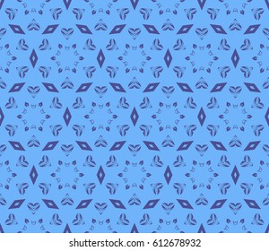 seamless floral pattern with geometric texture. Ornament for interior design, greeting cards, , fabric print. Ethnic background in arabian style. blue color
