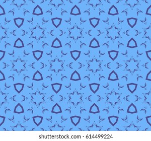 seamless floral pattern with geometric texture. Ornament for interior design, greeting cards, , fabric print. Ethnic background in arabian style. blue color