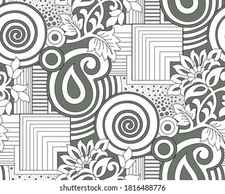 Seamless floral pattern with geometrical shapes