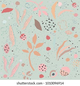 Seamless floral pattern with geometrically shaped plants on modern dotted background. Repeating Pattern. Vector Illustration