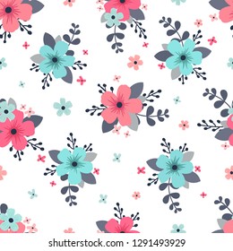 Seamless floral pattern. For gift wrapping paper, fabric, clothes, textile, surface textures, scrapbook. Vector illustration.