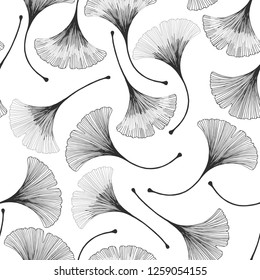 Seamless floral pattern with ginkgo biloba leaves