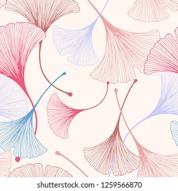 Seamless floral pattern with ginkgo biloba leaves