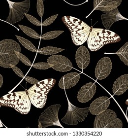 Seamless floral pattern with ginkgo biloba leaves