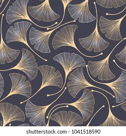 Seamless floral pattern with ginkgo leaves