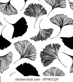 Seamless floral pattern with Ginkgo leaves. Vector graphic background