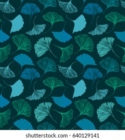 Seamless floral pattern with Ginkgo leaves. Vector decorative background. Nature drawn texture