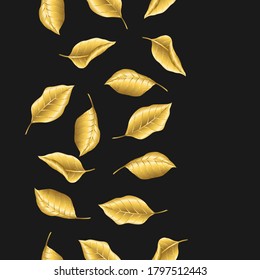 Seamless floral pattern with gold autumn foliage. Falling golden leaves.