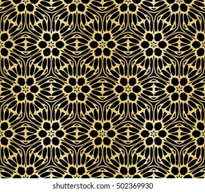 Seamless floral pattern. gold color, vector graphic illustration. Ethnic arabic indian ornament. For wallpaper, brochure, web page background.