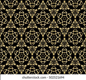 Seamless floral pattern. gold color, vector graphic illustration. Ethnic arabic indian ornament. For wallpaper, brochure, web page background.