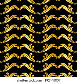 Seamless floral pattern in gold shades over black