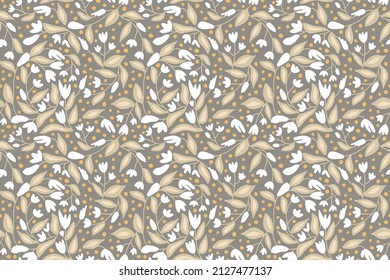 Seamless floral pattern in golden beige, taupe brown, orange and white.