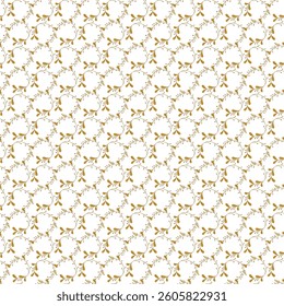 A seamless floral pattern with golden ornamental motifs on a white background, perfect for elegant designs, art projects, and decorative uses, bringing a sense of luxury and classic sophistication.