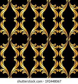 Seamless floral pattern in golden shades over black