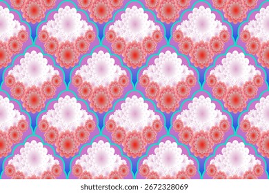 Patrón floral sin fisuras con flores degradadas en rosa, rojo y blanco sobre un fondo retro colorido, perfecto para tela, Fondo de pantalla y diseño digital.