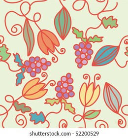 Seamless floral  pattern with grape and leaves