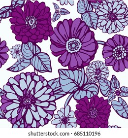 Seamless floral pattern. Graphic flowers pattern. Violet flowers. Beautiful floral pattern.For textile or fabric.
