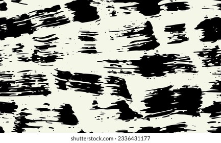 Patrón floral sin soldadura, textura grunge gráfica con trazos de pincel, manchas de tinta, pinturas. Fondo artístico abstracto con dibujo negro sobre una superficie blanca. Ilustración vectorial.