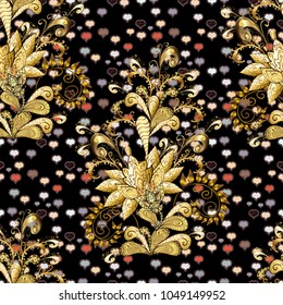 Seamless floral pattern. Graphic modern seamless pattern on black, brown and beige colors. Wallpaper baroque, damask. Seamless vector background.