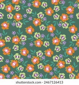 Patrón floral sin costuras, gráfico estilo retro ditsy impresión de ramas florecientes. Tejido botánico lindo, diseño de papel: ramas dibujadas a mano, flores Pequeñas, hojas sobre fondo claro. Ilustración vectorial.