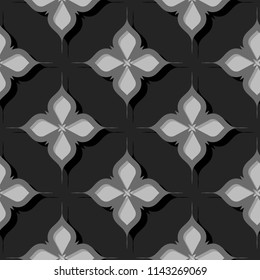 Seamless floral pattern. Gray 3d designs. Vector illustration