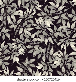 Seamless floral pattern with of gray ficus leaves.