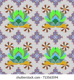Seamless floral pattern with gray, green and blue flowers, watercolor. Vector flower illustration. Seamless pattern with floral motif.