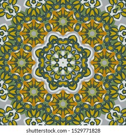 Seamless floral pattern in gray, orange and green. Textile design texture. Decorative color art. 