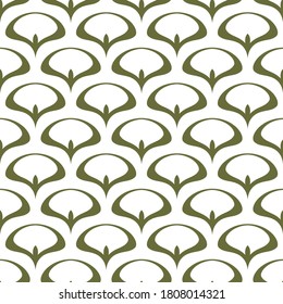 Nahtlose Blumenmuster. Grüne abstrakte Blätter Textur auf weißem Hintergrund. Flaches Silhouette einfache Ornament.  Nature art deco hintergrund. 