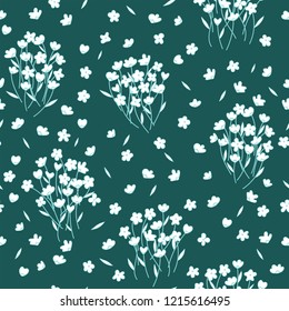 Seamless Floral Pattern with Green Background in vector