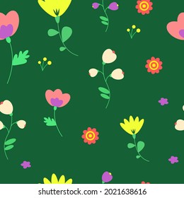 Seamless floral pattern with green background